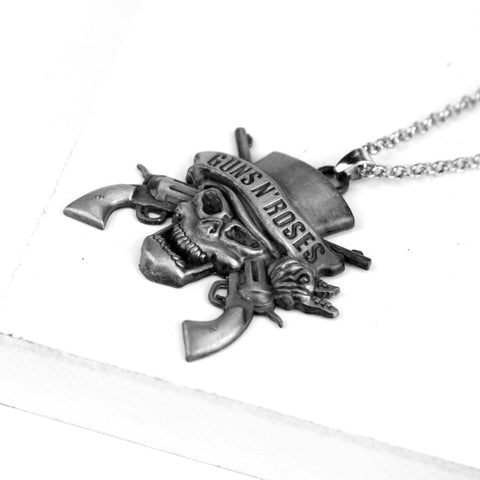 Gun N' Roses Band Skull And Gun Pendant Necklace