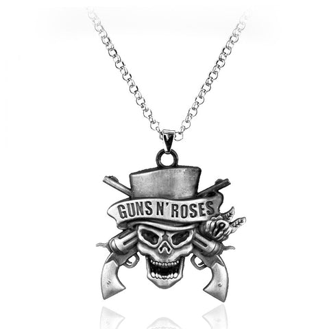 Gun N' Roses Band Skull And Gun Pendant Necklace