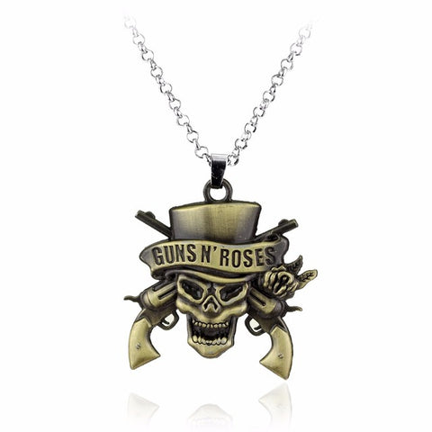 Gun N' Roses Band Skull And Gun Pendant Necklace