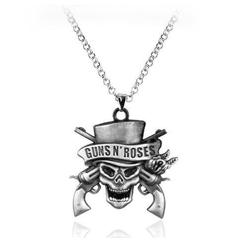 Gun N' Roses Band Skull And Gun Pendant Necklace